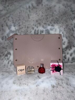 Chloe bag with Chloe mini parfum and mini flowerbomb ruby orchid